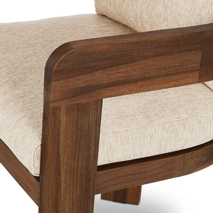 Jackson Outdoor Dining Chair by Four Hands. Made from 100% olefin, solid fsc®-certified teak, 90% polyester fiber, 10% polyester fiber batting in a modern style.