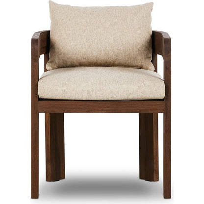 Jackson Outdoor Dining Chair by Four Hands. Made from 100% olefin, solid fsc®-certified teak, 90% polyester fiber, 10% polyester fiber batting in a modern style.