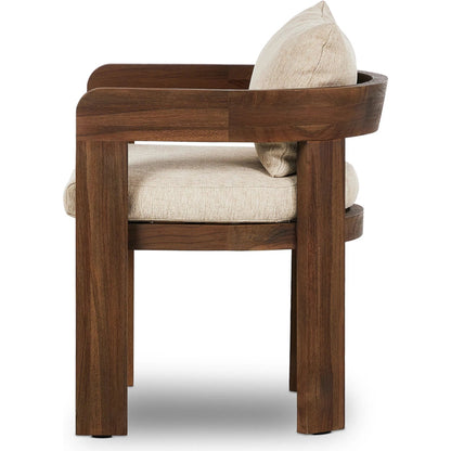 Jackson Outdoor Dining Chair by Four Hands. Made from 100% olefin, solid fsc®-certified teak, 90% polyester fiber, 10% polyester fiber batting in a modern style.