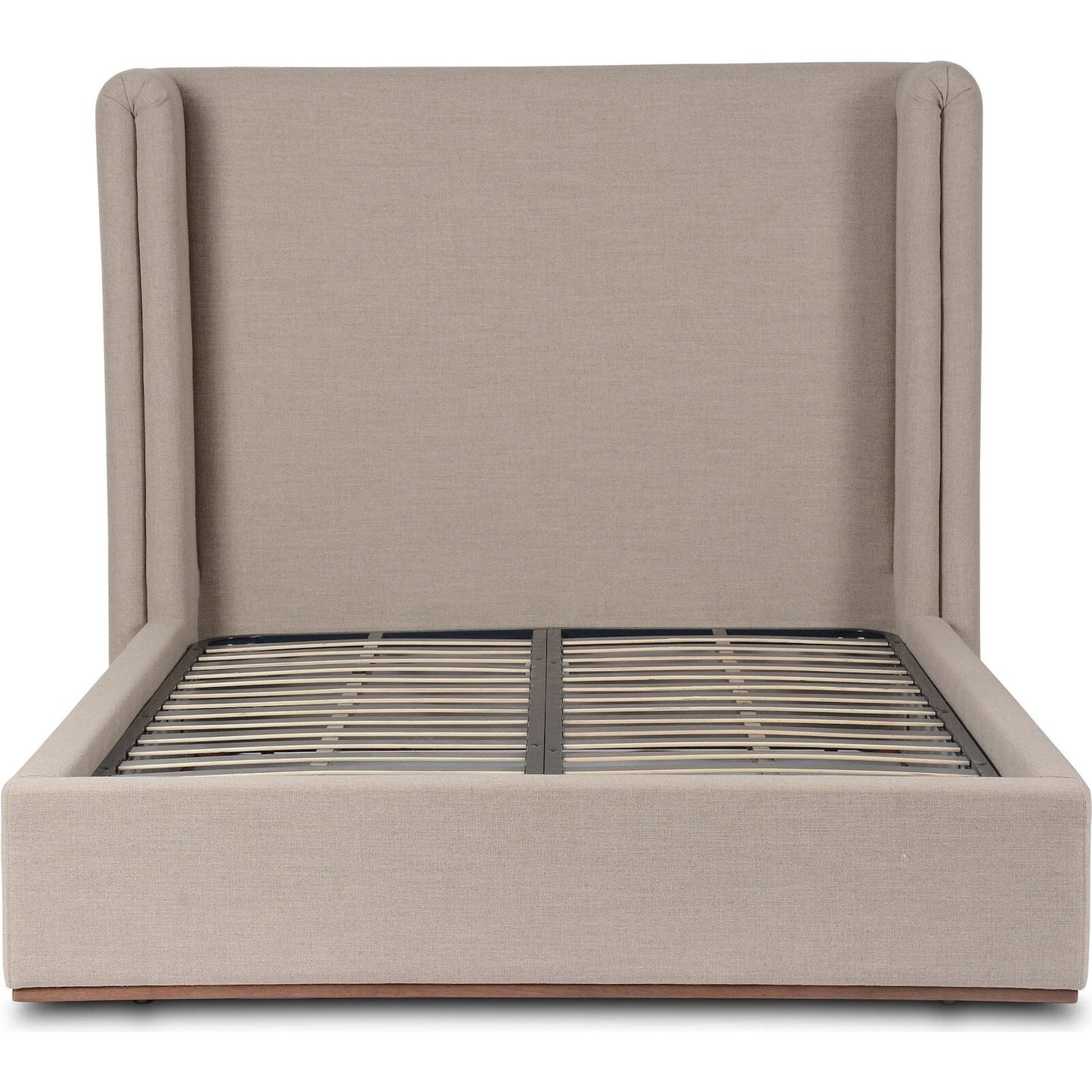 008 SI-2320199 | Closeup | Octavia Bed by Four Hands in alcala taupe, almond. Made from 70% polyester, 20% viscose (rayon), 10% flax/linen, solid parawood in a transitional style.