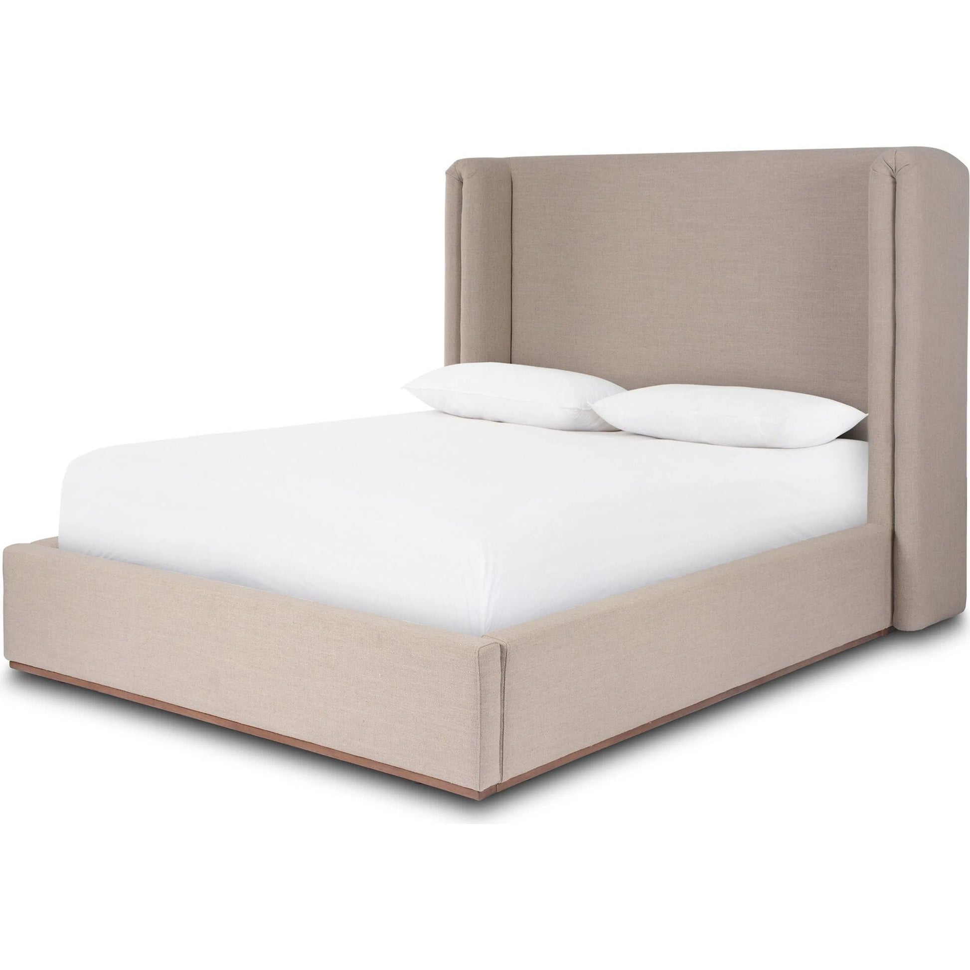 Octavia Bed by Four Hands in alcala taupe, almond. Made from 70% polyester, 20% viscose (rayon), 10% flax/linen, solid parawood in a transitional style.