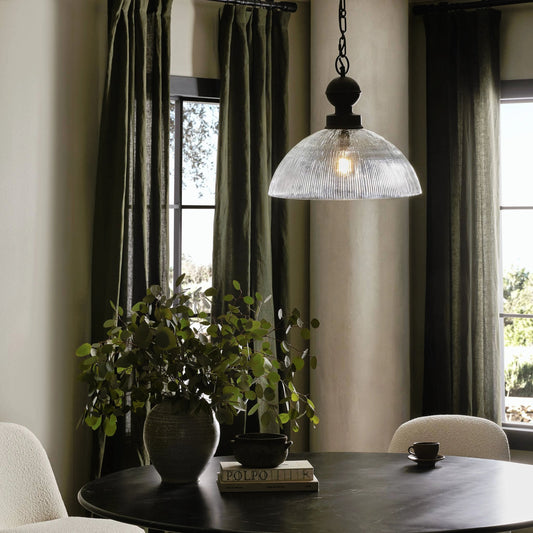 Bradford Pendant by Four Hands in faceted clear glass, rustic iron. Made from glass, iron in a modern style.