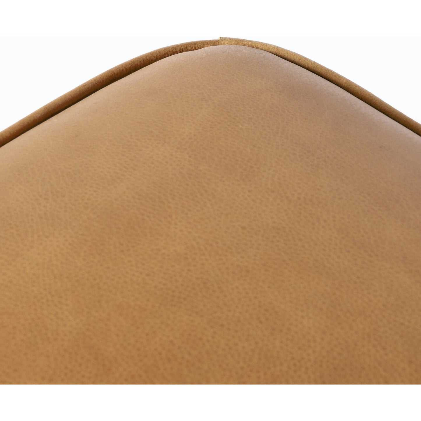 015 SI-2158481 | Closeup | Sinclair Square Ottoman-21" by Four Hands in palermo butterscotch, distressed natural. Made from top grain leather, solid parawood, 100% polyester in a modern style.