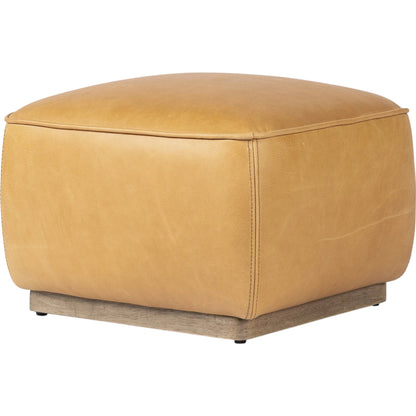 Sinclair Square Ottoman-21" by Four Hands in palermo butterscotch, distressed natural. Made from top grain leather, solid parawood, 100% polyester in a modern style.