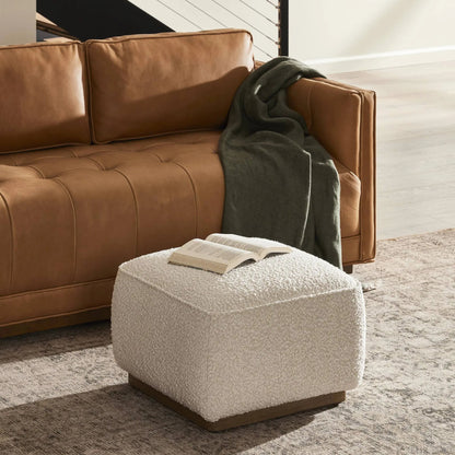Sinclair Square Ottoman-21" by Four Hands in palermo butterscotch, distressed natural. Made from top grain leather, solid parawood, 100% polyester in a modern style.