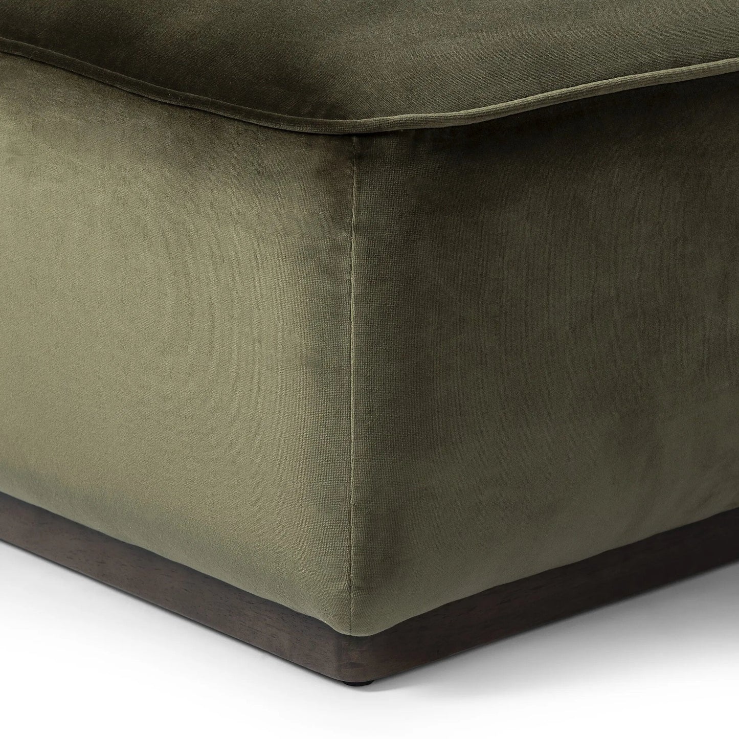 112 SI-2320259 | Closeup | Sinclair Square Ottoman-21" by Four Hands in surrey olive, sienna brown. Made from 76.8% cotton, 23.2% polyester, solid parawood in a modern style.