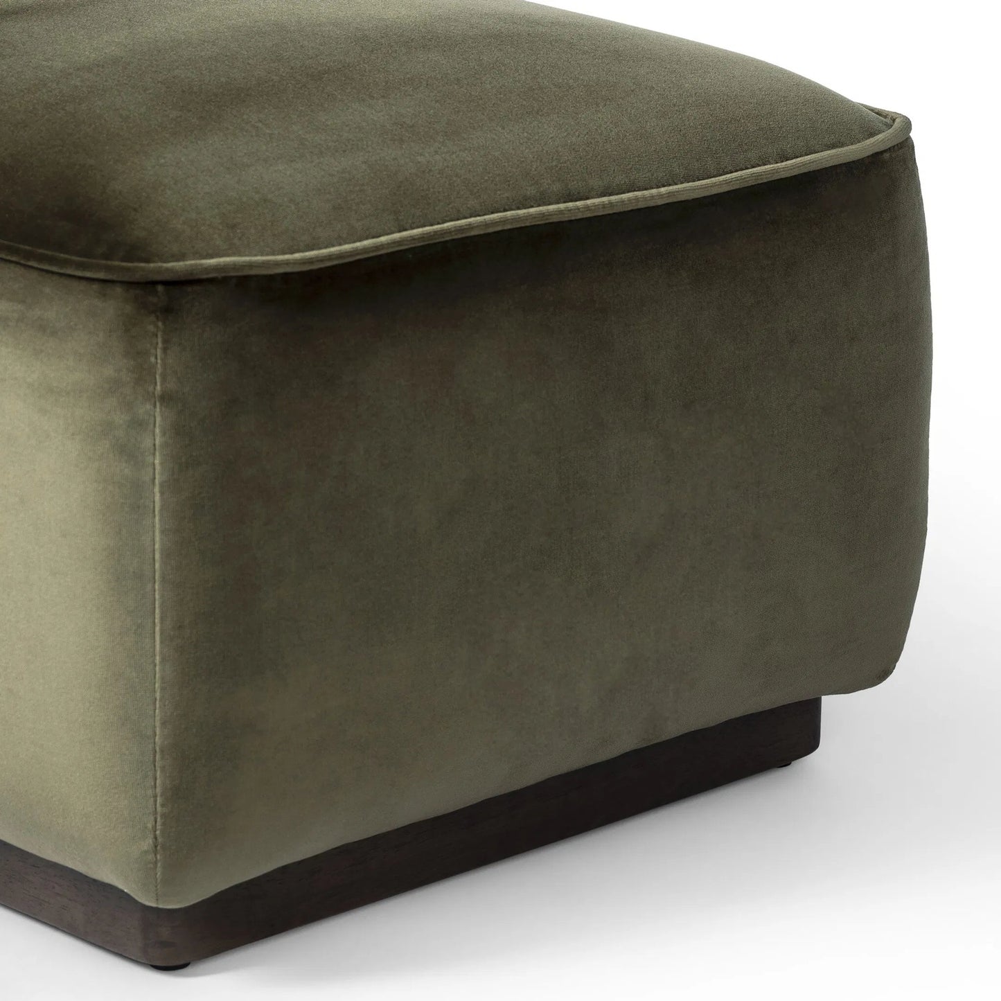 114 SI-2320259 | Closeup | Sinclair Square Ottoman-21" by Four Hands in surrey olive, sienna brown. Made from 76.8% cotton, 23.2% polyester, solid parawood in a modern style.