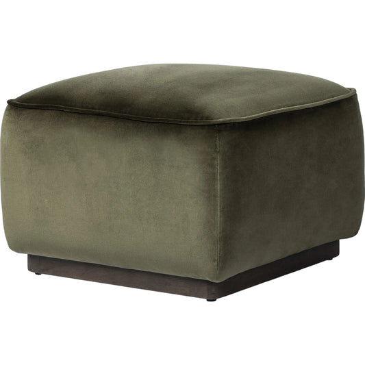 Sinclair Square Ottoman-21" by Four Hands in surrey olive, sienna brown. Made from 76.8% cotton, 23.2% polyester, solid parawood in a modern style.