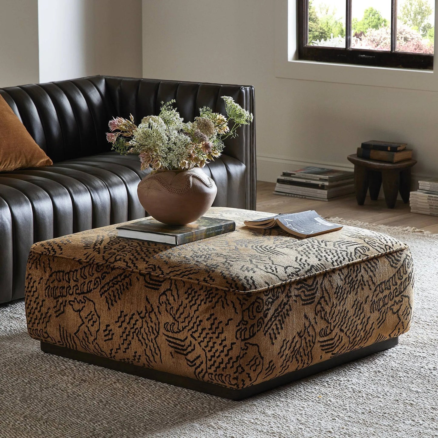044 SI-2257100 | Lifestyle | Sinclair Square Ottoman-36" by Four Hands. Made from unique in a traditional style.
