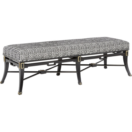 Scarlett Tuxedo Bench by Currey and Company in black, gold leaf. Made from mahogany, f0241 marrazzo tuxedo in a modern style.