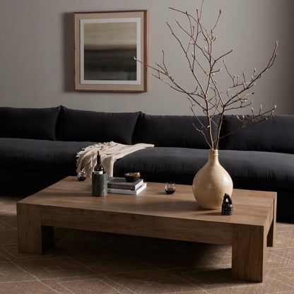 Abaso Rectangular Coffee Table by Four Hands. Made from thick oak veneer, engineered hardwood in a modern style.