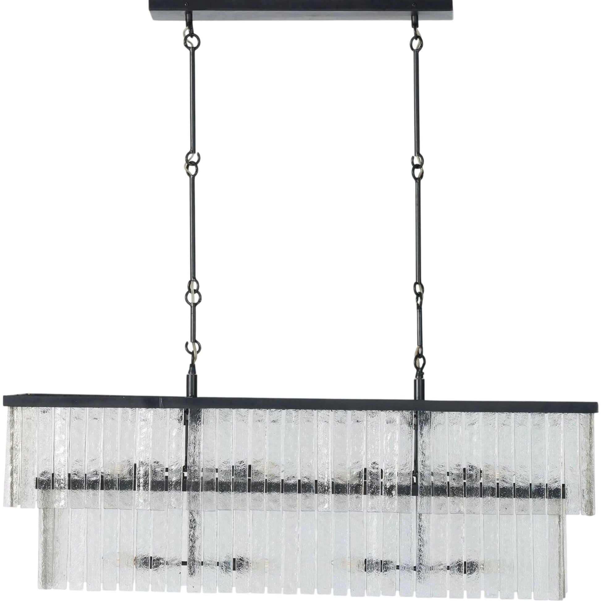Meredith Linear Chandelier by Four Hands in antiqued iron. Made from iron, thermoplastic in a modern style.