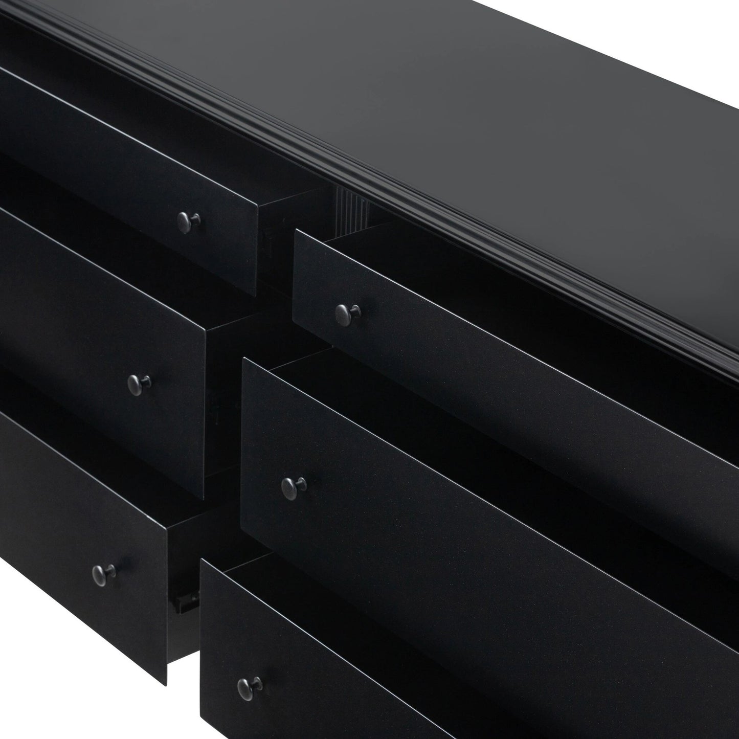 011 SI-2137445 | Closeup | Lendon 6 Drawer Dresser by Four Hands in black. Made from iron in a modern style.