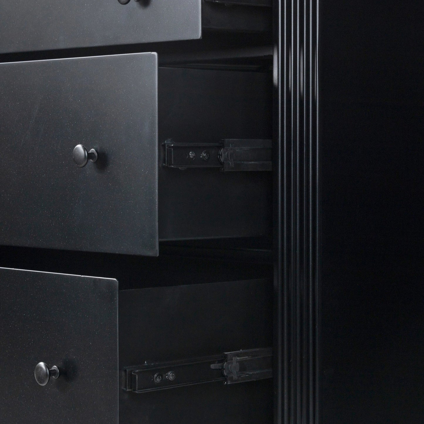 012 SI-2137445 | Closeup | Lendon 6 Drawer Dresser by Four Hands in black. Made from iron in a modern style.