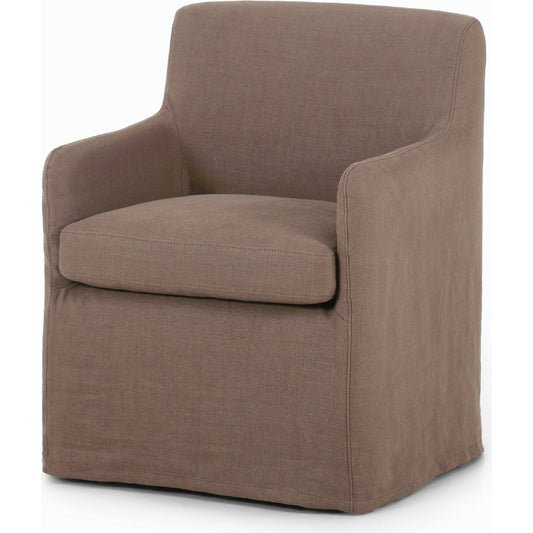 Westcott Slipcover Dining Chair by Four Hands in brussels mushroom. Made from 100% flax/linen, 80% polyurethane foam, 20% fiber, 100% polyester in a modern style.