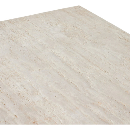 The Rectangular Coffee Table by Four Hands in travertine, bronze pebble texture. Made from solid travertine, iron in a modern style.