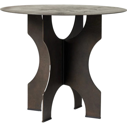 Round Side Table in Solid Iron by Four Hands in bronze hammered textured. Made from iron in a modern style.