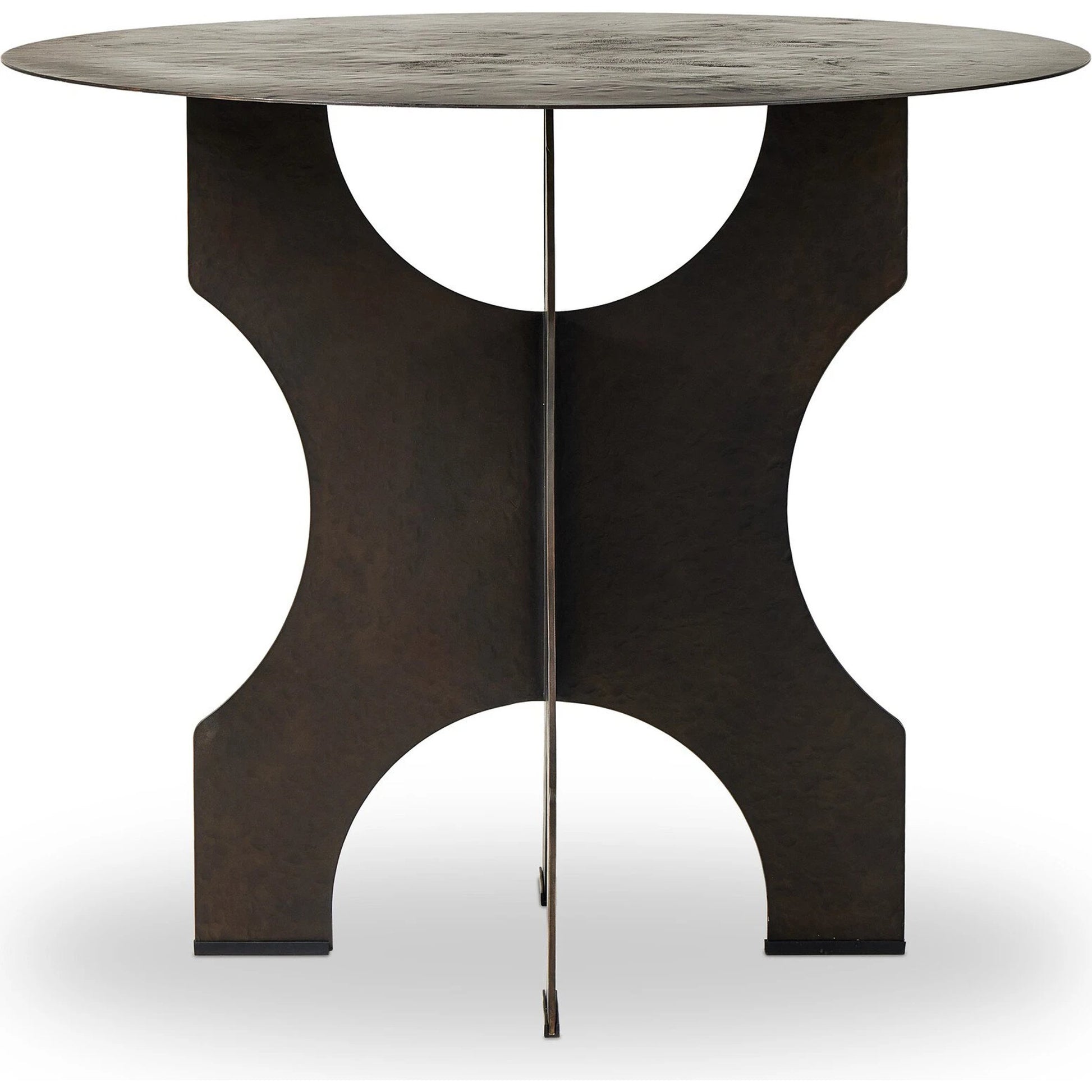 Round Side Table in Solid Iron by Four Hands in bronze hammered textured. Made from iron in a modern style.