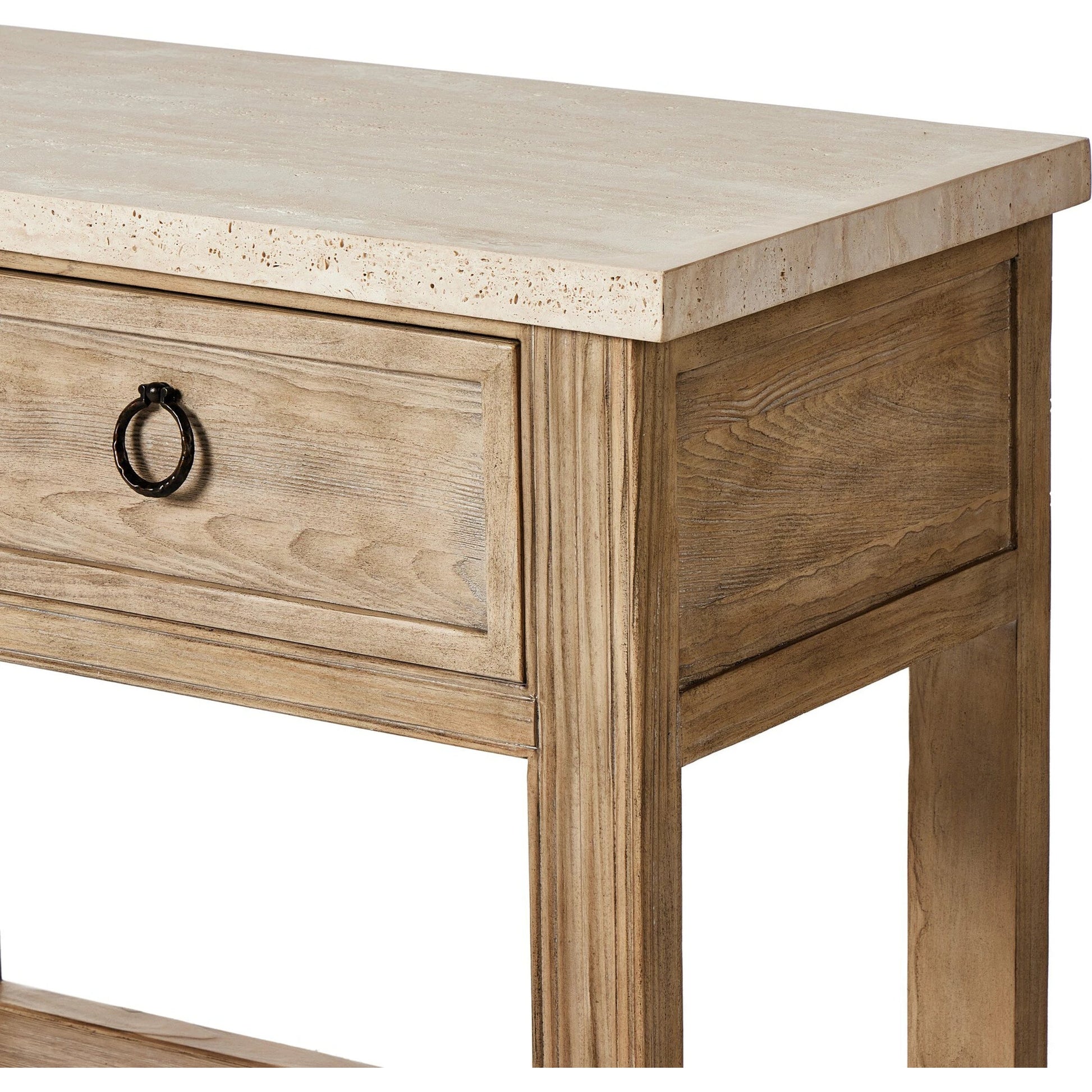 The Lazy Monsieur Partouche Table by Four Hands in distressed brown. Made from pine veneer, solid pine in a modern style.