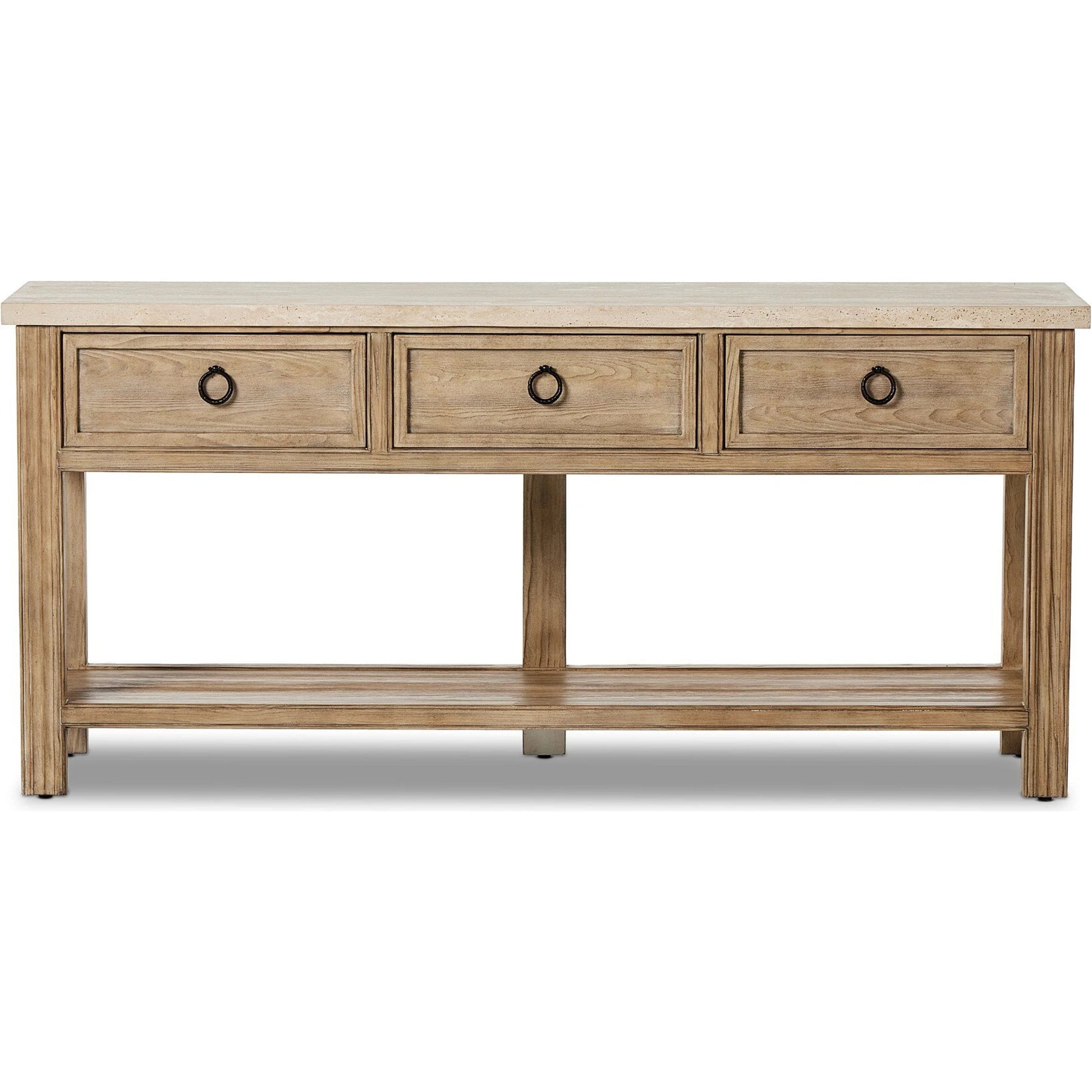 The Lazy Monsieur Partouche Table by Four Hands in distressed brown. Made from pine veneer, solid pine in a modern style.