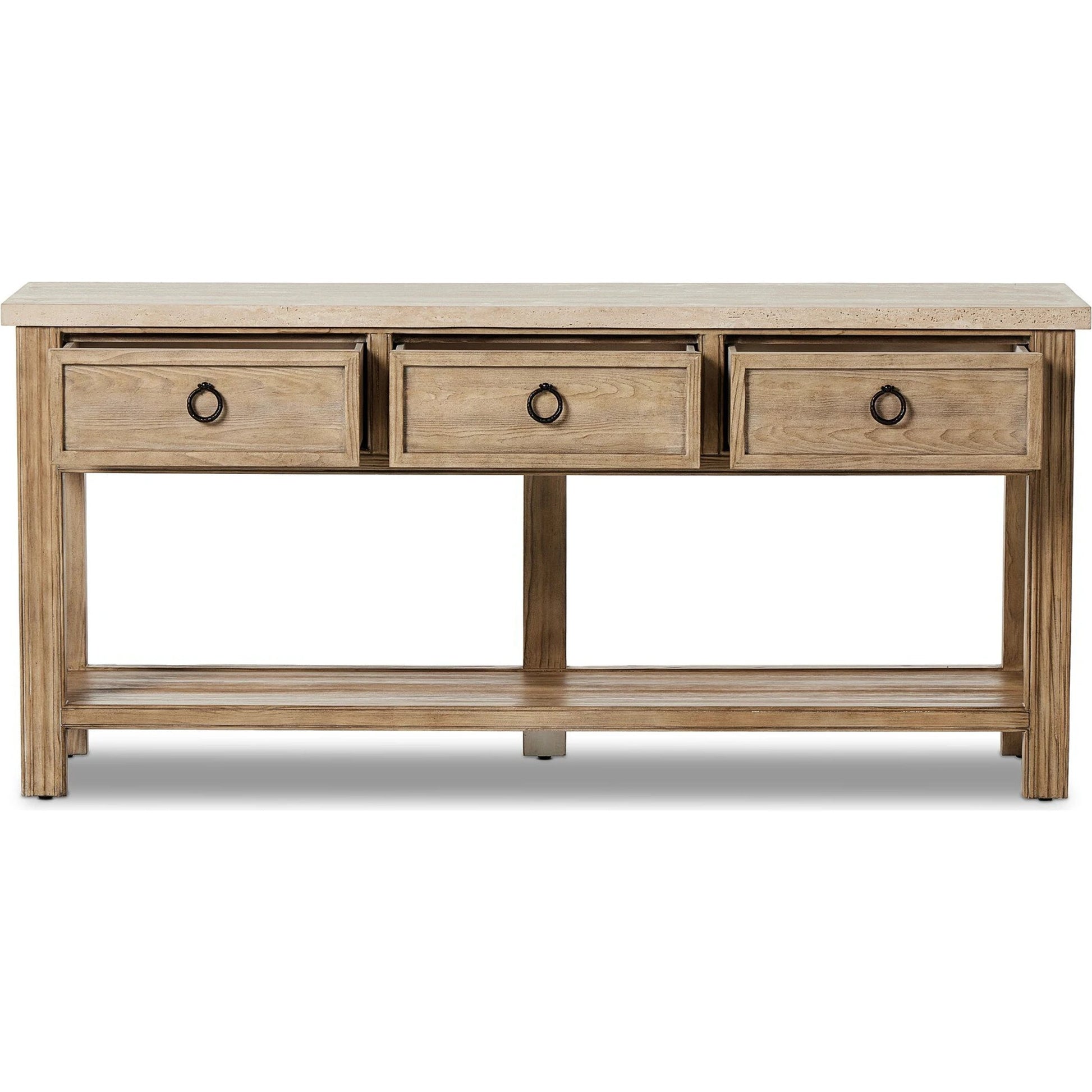 The Lazy Monsieur Partouche Table by Four Hands in distressed brown. Made from pine veneer, solid pine in a modern style.