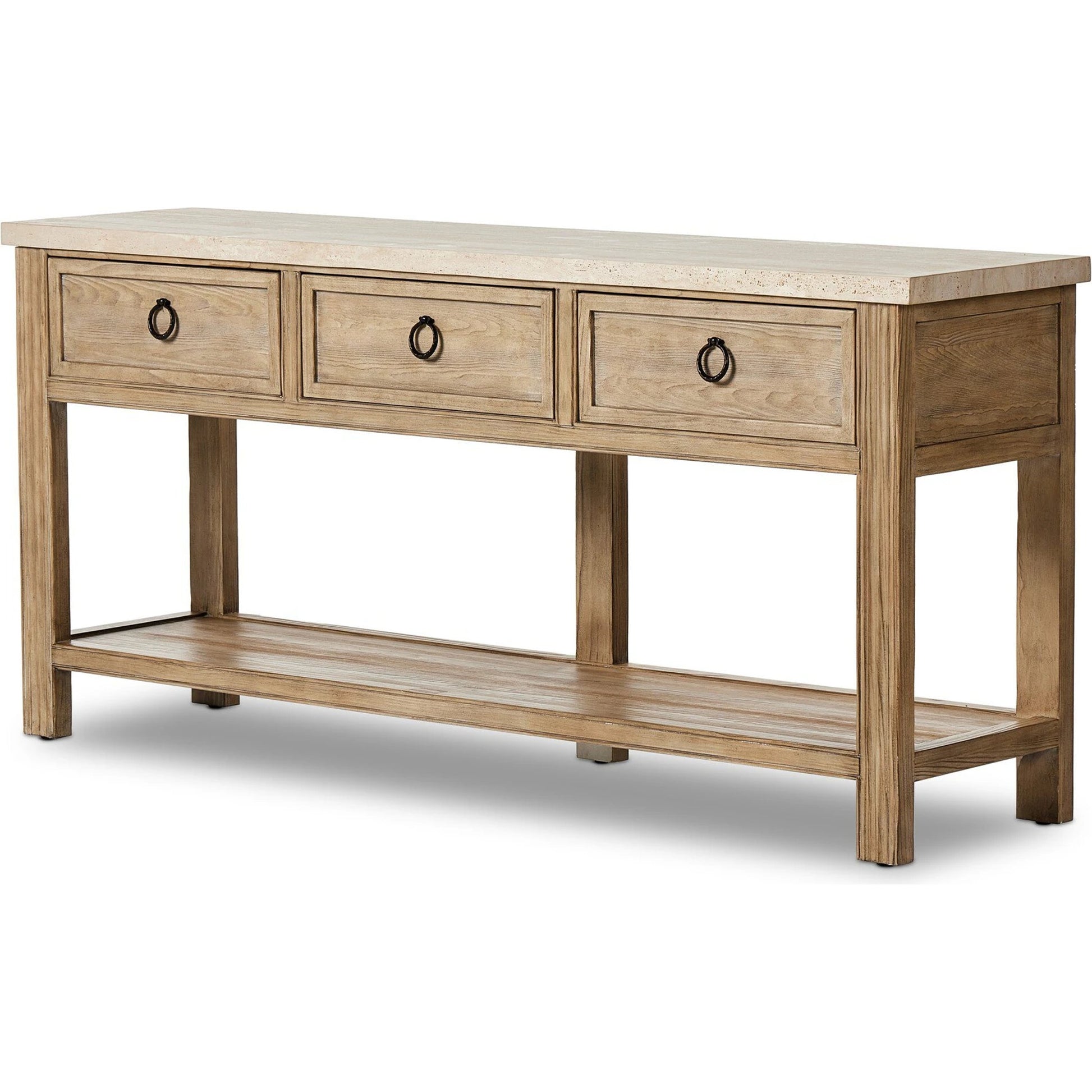 The Lazy Monsieur Partouche Table by Four Hands in distressed brown. Made from pine veneer, solid pine in a modern style.