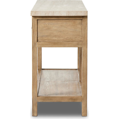 The Lazy Monsieur Partouche Table by Four Hands in distressed brown. Made from pine veneer, solid pine in a modern style.