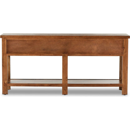 The Lazy Monsieur Partouche Table by Four Hands in distressed brown. Made from pine veneer, solid pine in a modern style.