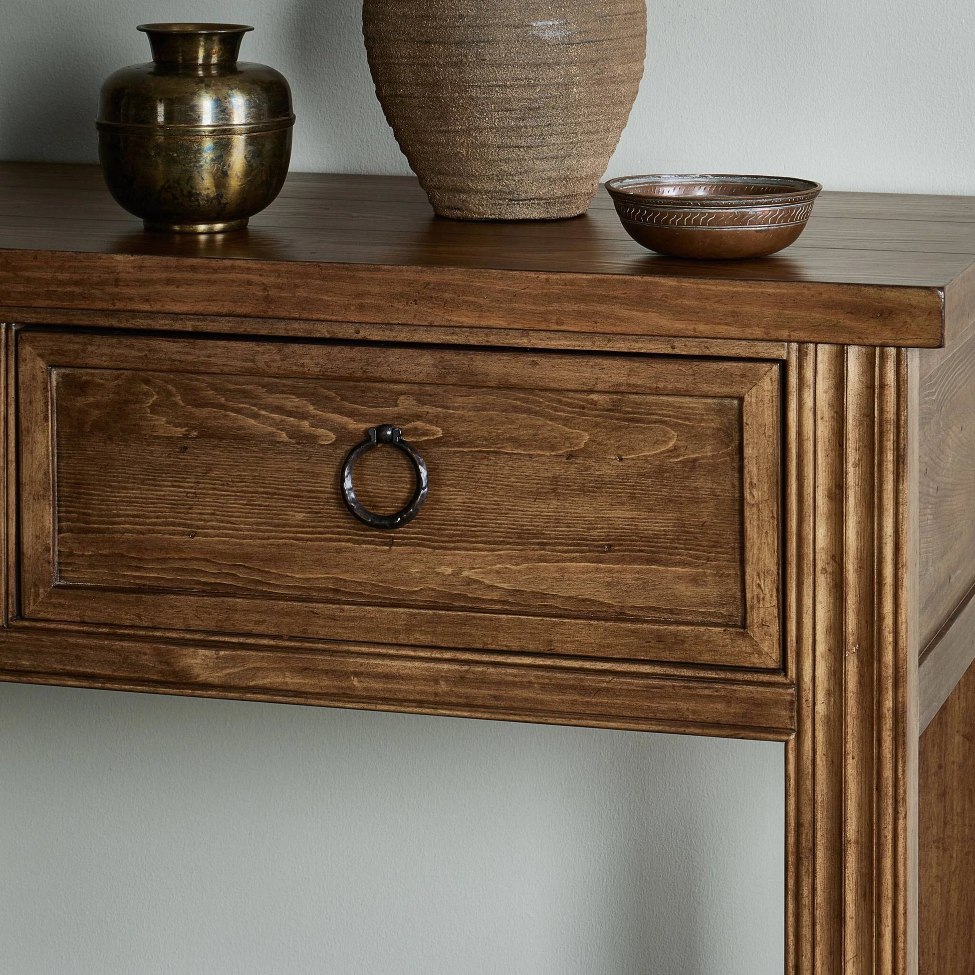 The Lazy Monsieur Partouche Table by Four Hands in distressed brown. Made from pine veneer, solid pine in a modern style.