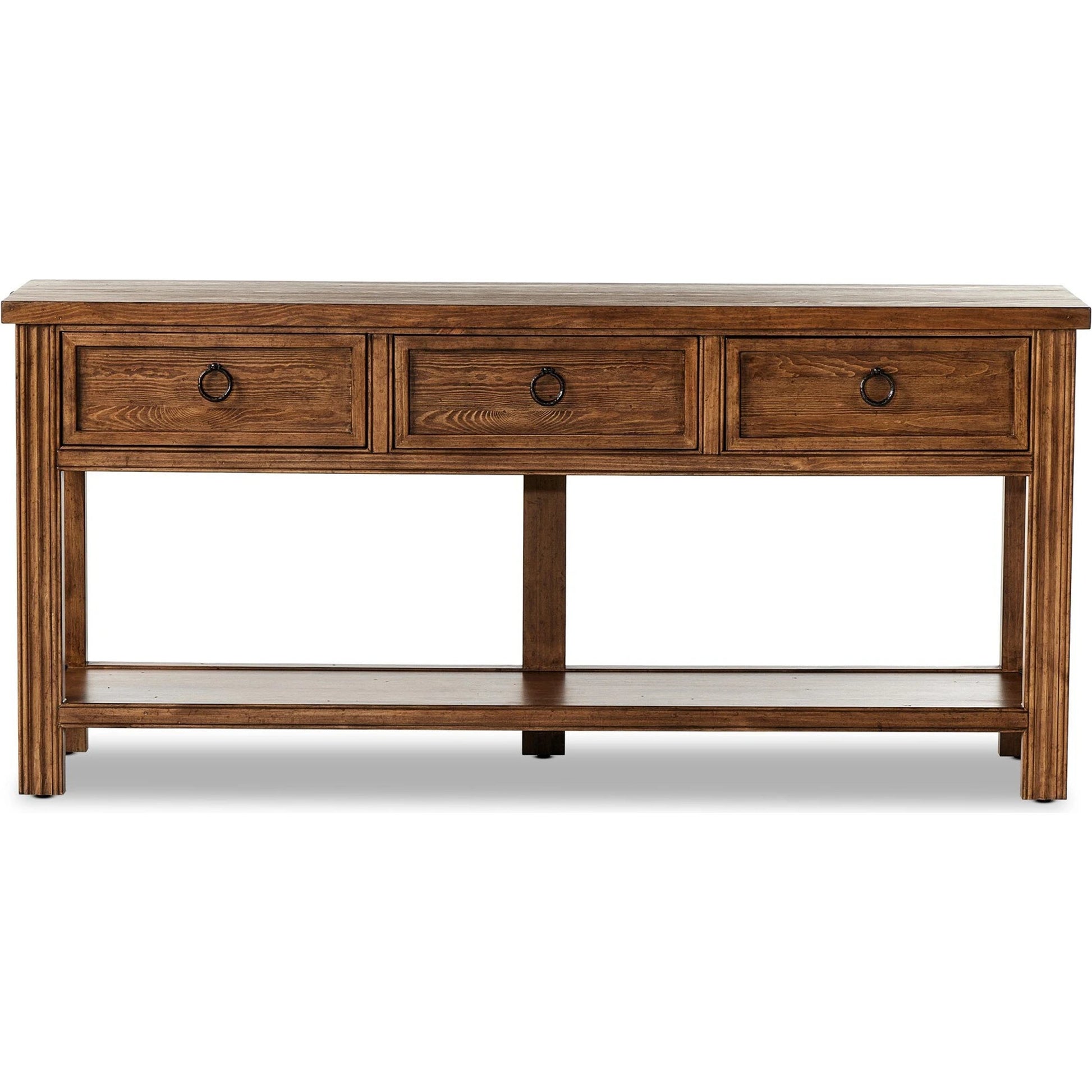 The Lazy Monsieur Partouche Table by Four Hands in distressed brown. Made from pine veneer, solid pine in a modern style.