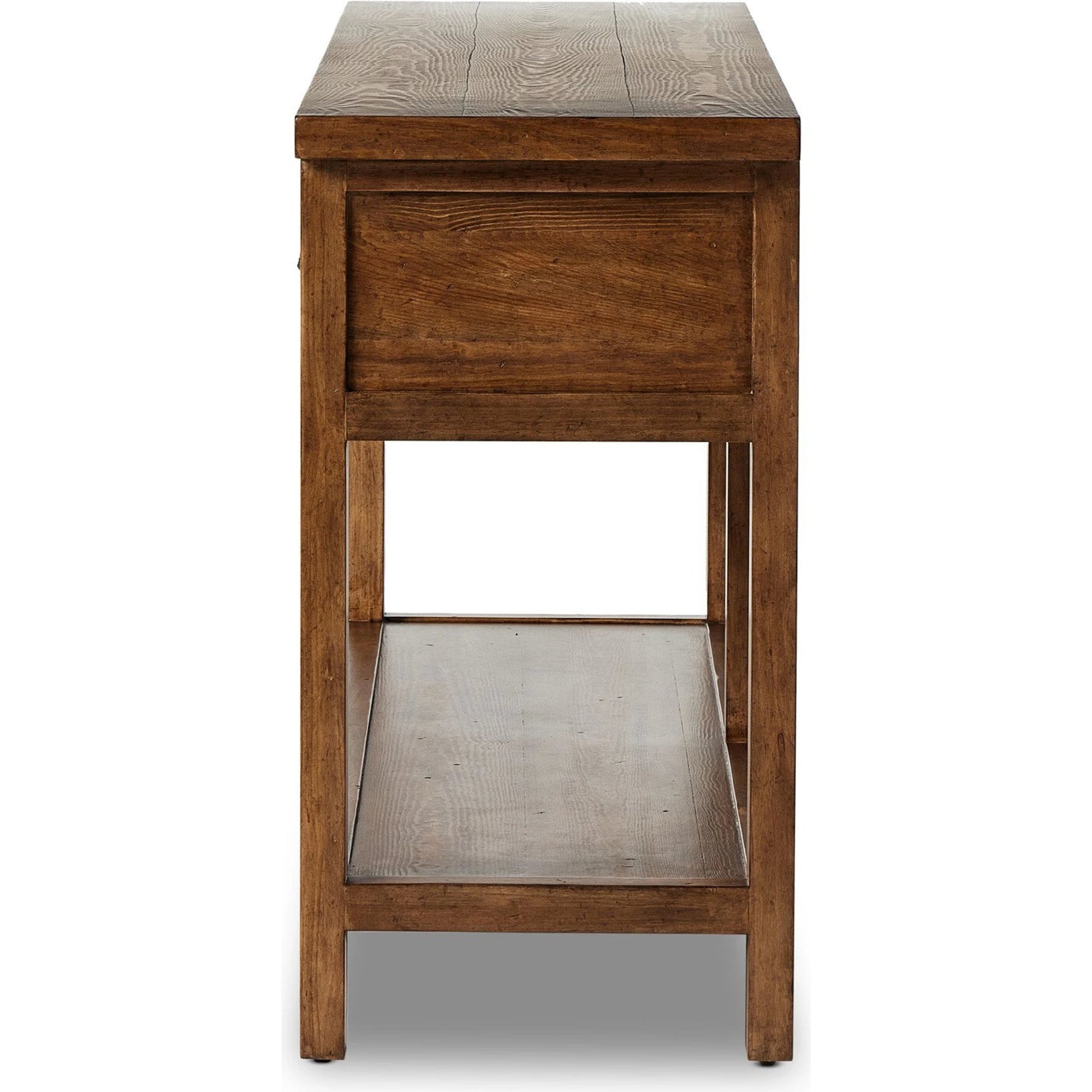 The Lazy Monsieur Partouche Table by Four Hands in distressed brown. Made from pine veneer, solid pine in a modern style.