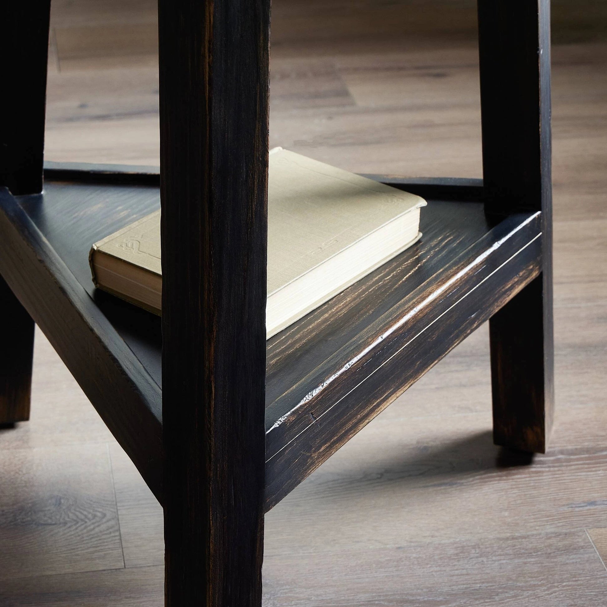 Kickapoo River Cricket Table by Four Hands in distressed black. Made from solid pine, pine veneer in a modern style.