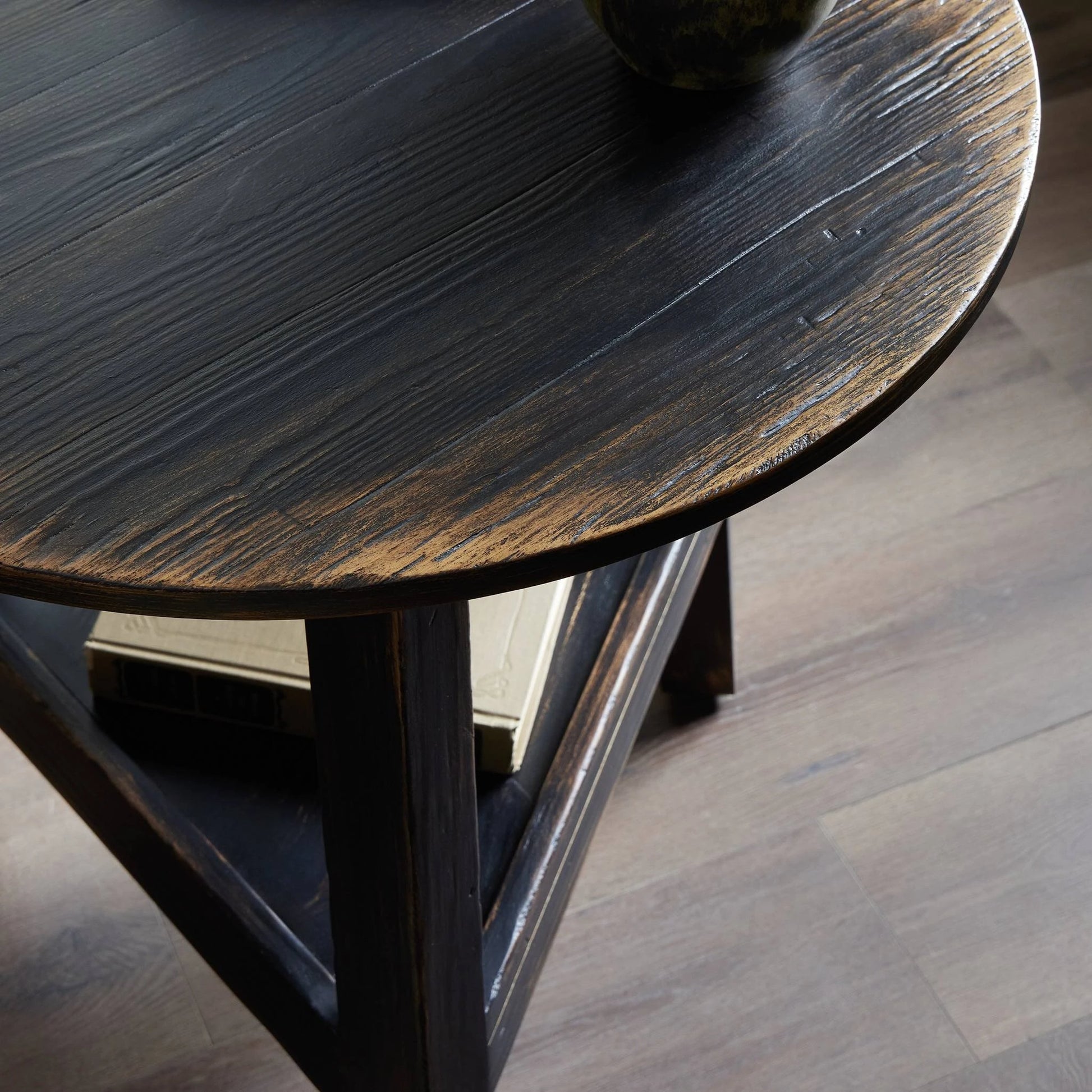 Kickapoo River Cricket Table by Four Hands in distressed black. Made from solid pine, pine veneer in a modern style.