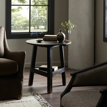 Kickapoo River Cricket Table by Four Hands in distressed black. Made from solid pine, pine veneer in a modern style.