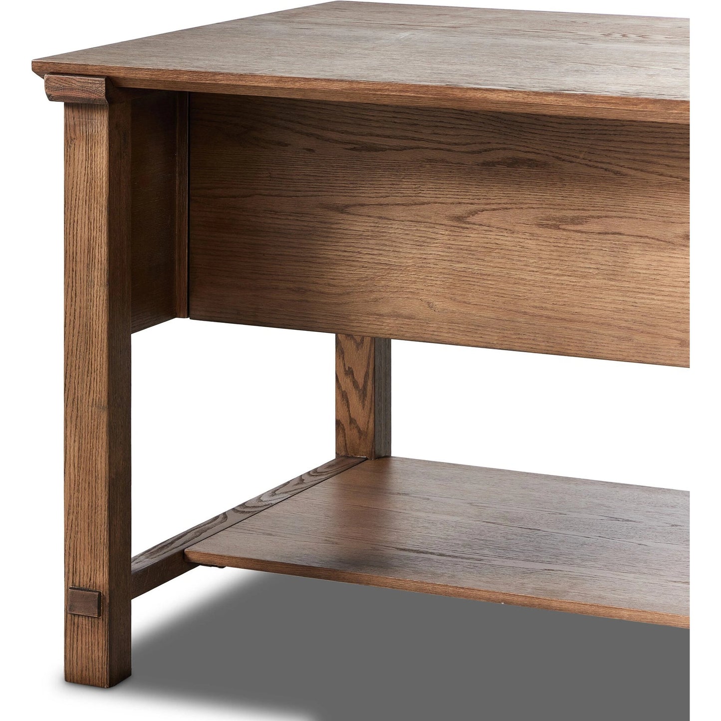 009 SI-2137331 | Closeup | Gardendale Kitchen Island by Four Hands in tan oak veneer. Made from oak veneer, iron, solid oak in a modern style.