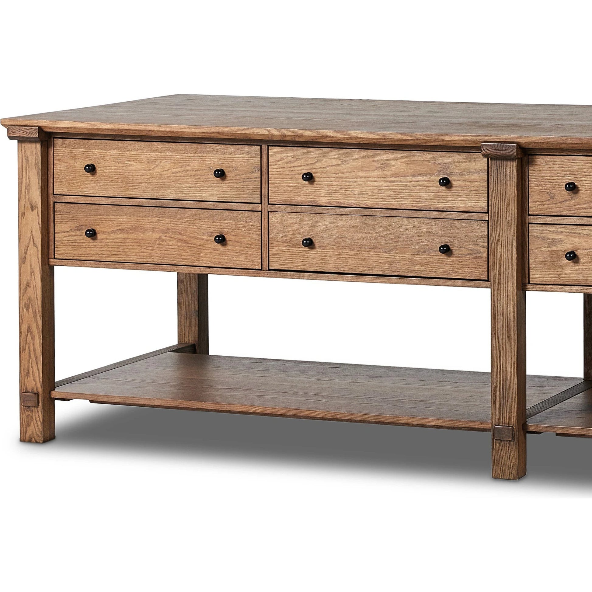Gardendale Kitchen Island by Four Hands in tan oak veneer. Made from oak veneer, iron, solid oak in a modern style.