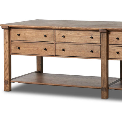 Gardendale Kitchen Island by Four Hands in tan oak veneer. Made from oak veneer, iron, solid oak in a modern style.