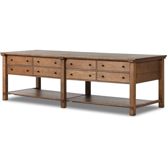 Gardendale Kitchen Island by Four Hands in tan oak veneer. Made from oak veneer, iron, solid oak in a modern style.