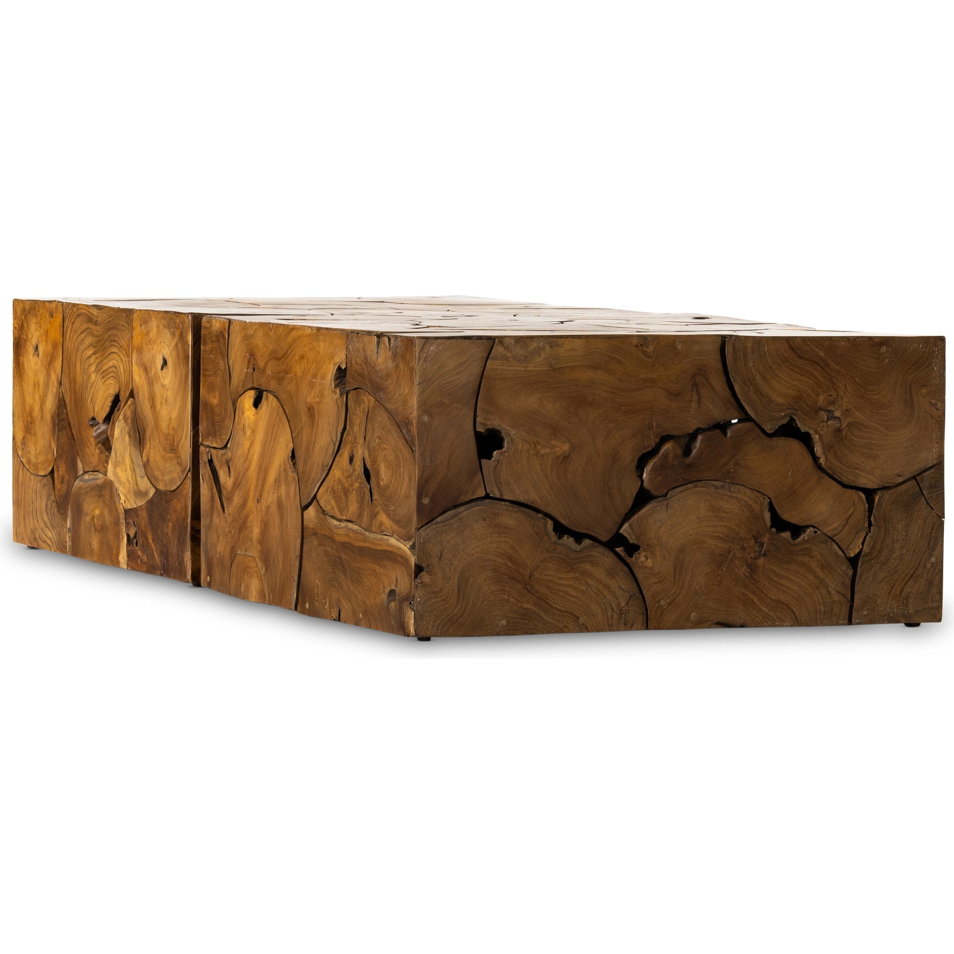 Tomlin Outdoor Bunching Table by Four Hands in teak root. Made from solid teak in a modern style.