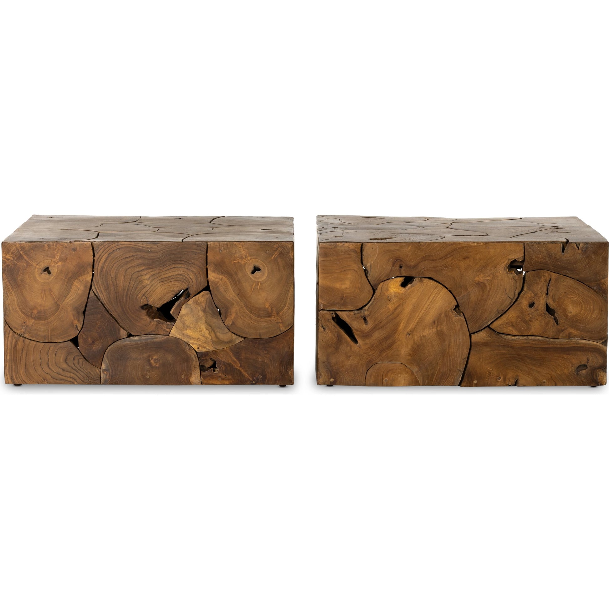 Tomlin Outdoor Bunching Table by Four Hands in teak root. Made from solid teak in a modern style.