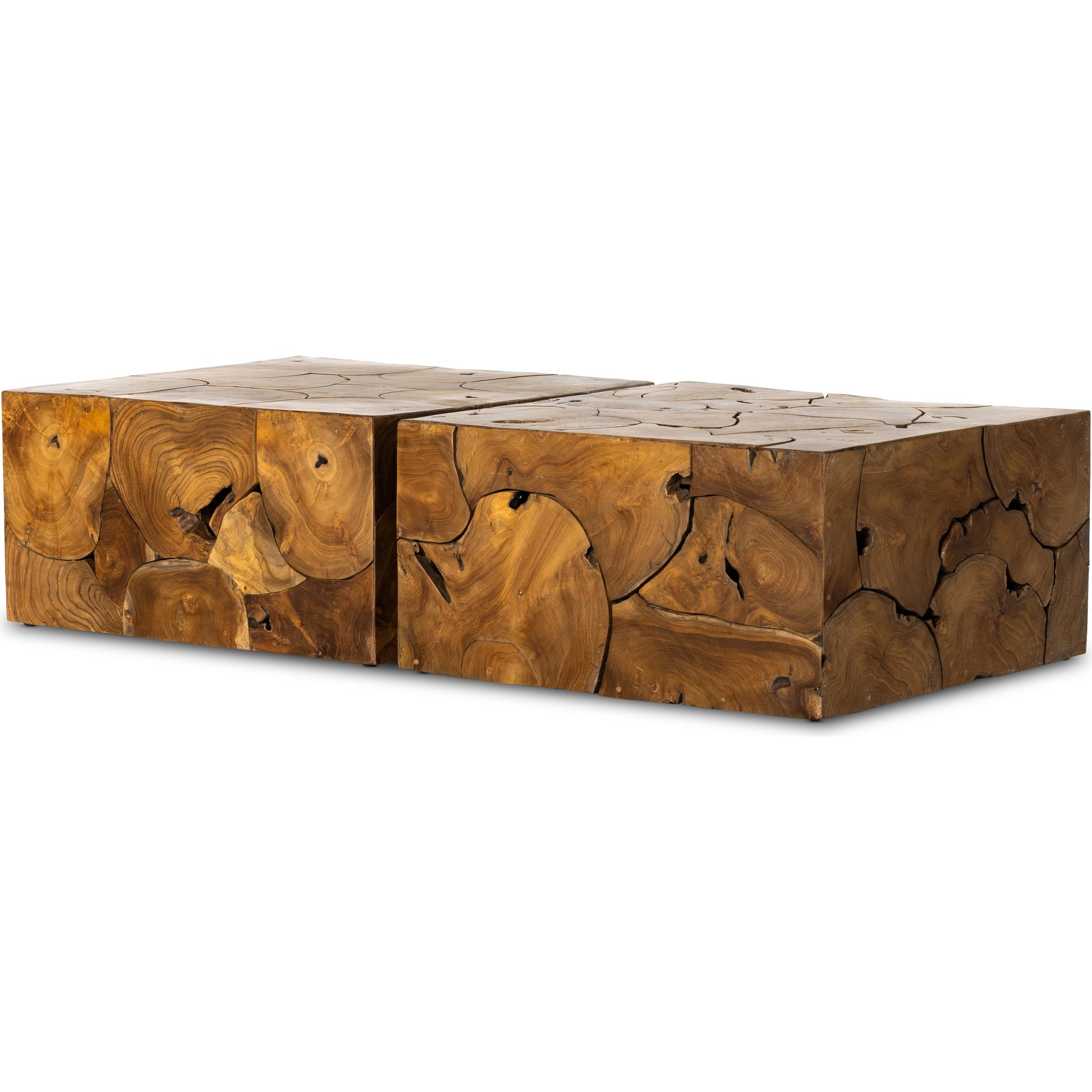 Tomlin Outdoor Bunching Table by Four Hands in teak root. Made from solid teak in a modern style.