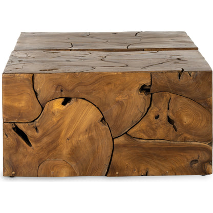Tomlin Outdoor Bunching Table by Four Hands in teak root. Made from solid teak in a modern style.