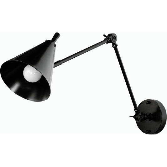 Watkins Sconce by Four Hands in jet black, black cord and jet black. Made from iron, thermoplastic in a modern style.