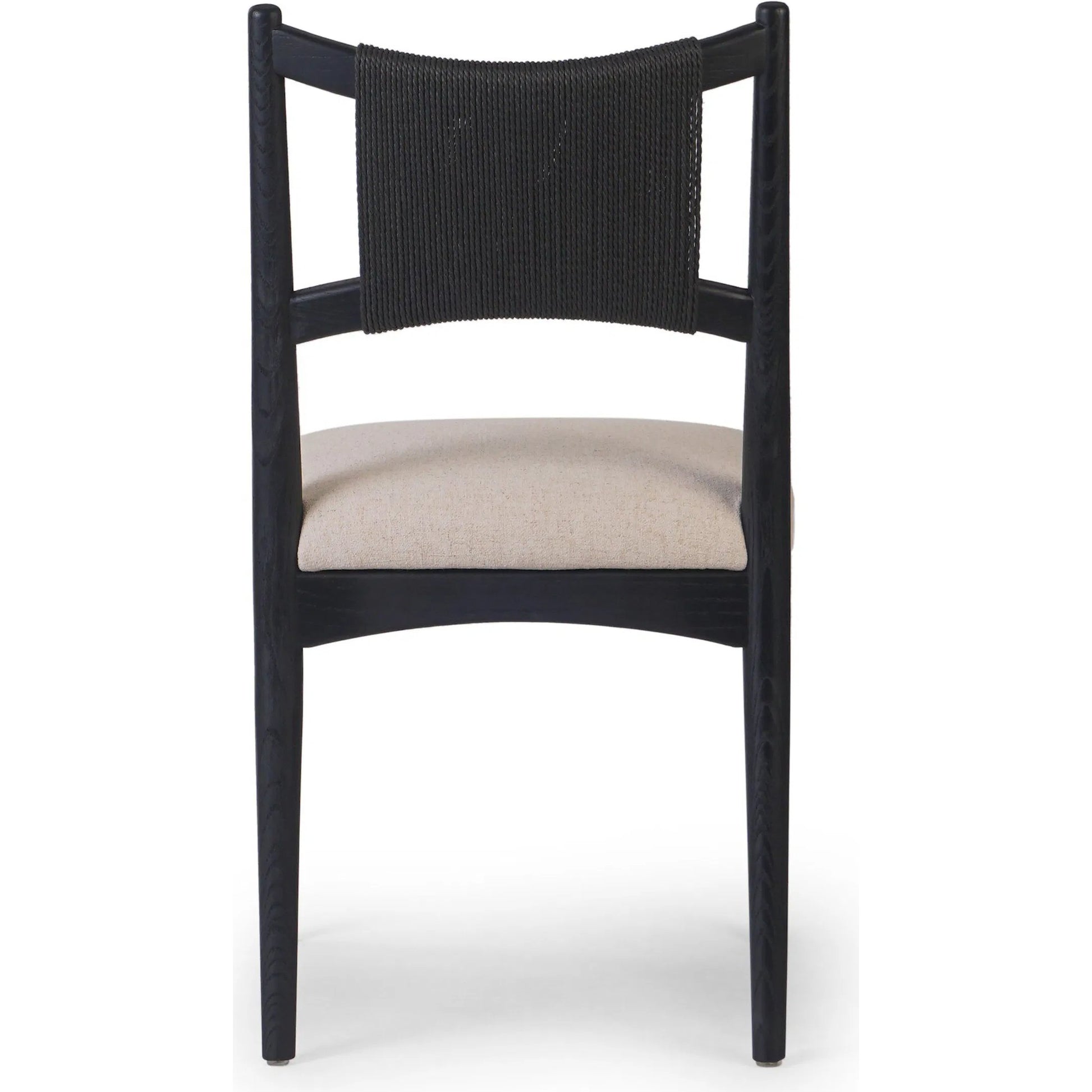 Haddon Dining Chair by Four Hands. Made from 39% linen, 35% cotton, 26% polyester, solid nettlewood, rush in a unique style.