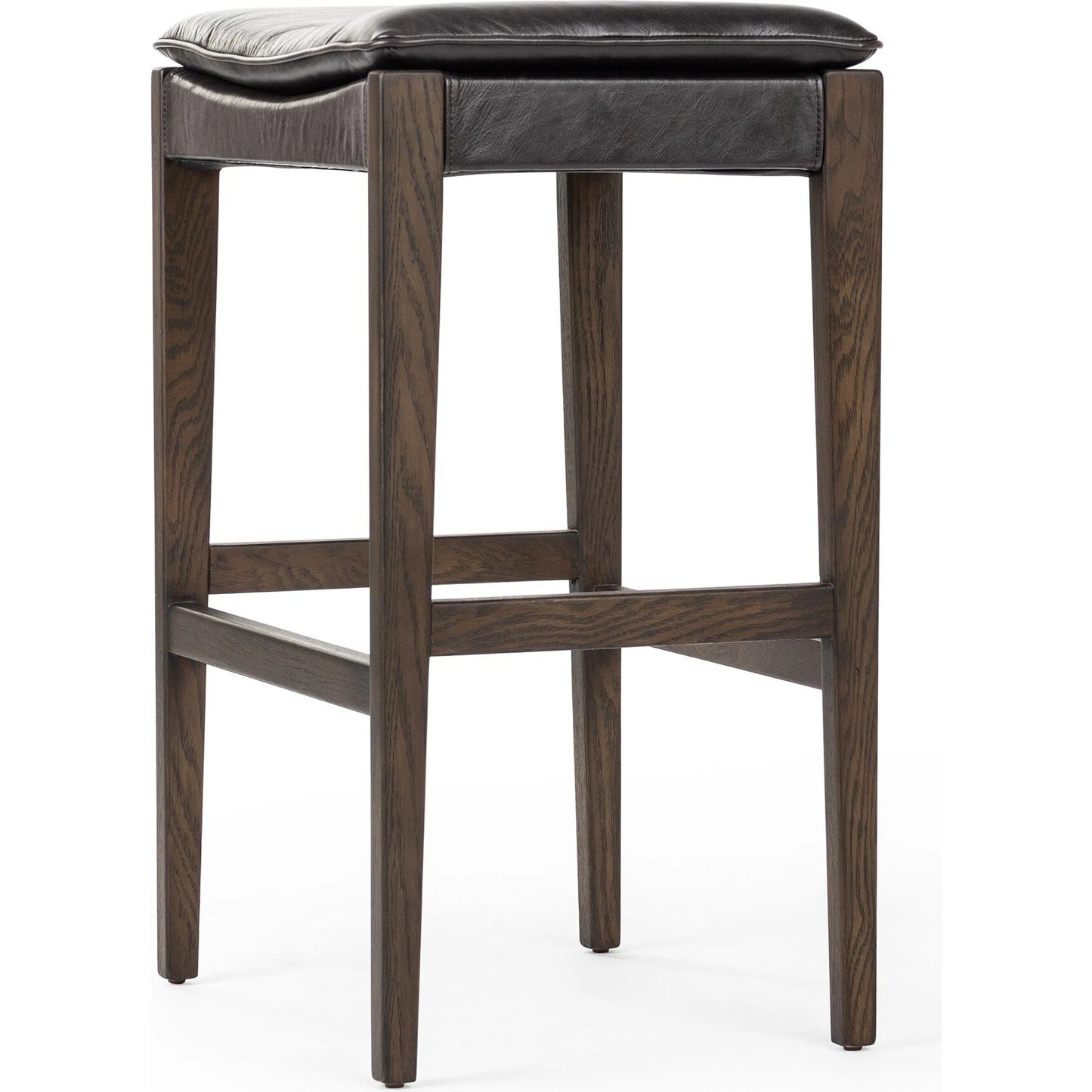 004 SI-2137190 | Additional Silo | Aya Bar Stool by Four Hands in sonoma black and burnt oak. Made from top grain leather, solid oak, 100% polyester in a modern style.