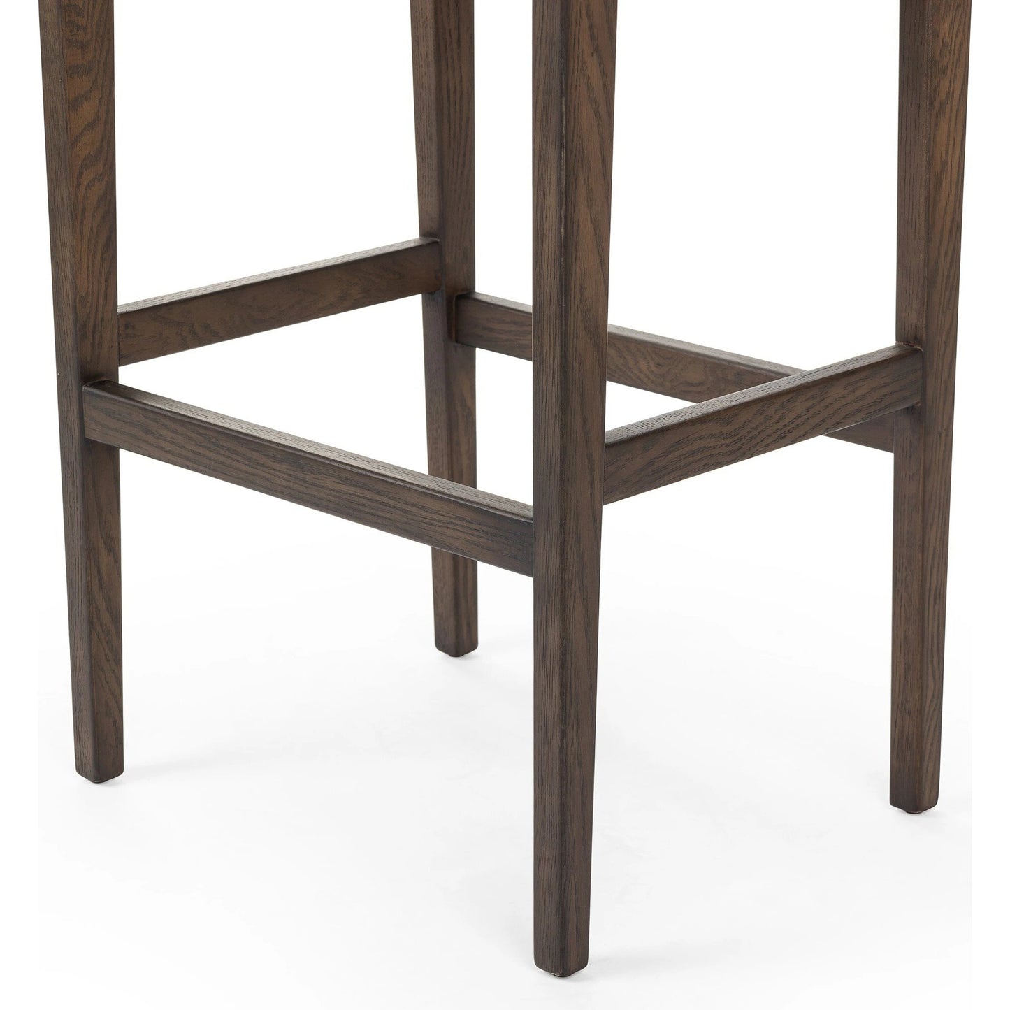 006 SI-2137190 | Closeup | Aya Bar Stool by Four Hands in sonoma black and burnt oak. Made from top grain leather, solid oak, 100% polyester in a modern style.