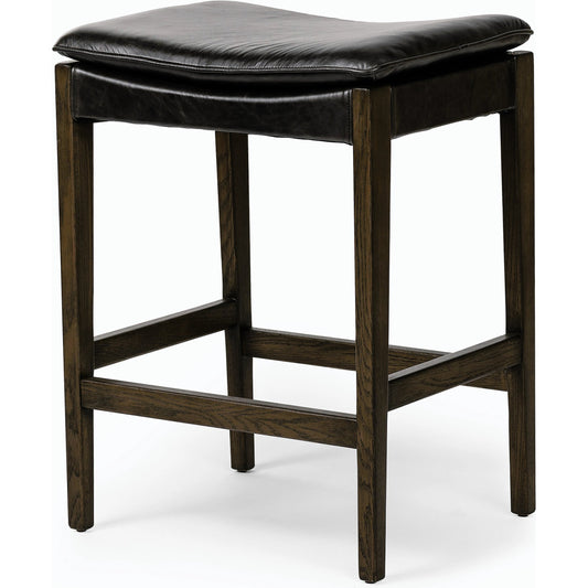 Aya Counter Stool by Four Hands in sonoma black and burnt oak. Made from top grain leather, solid oak, 100% polyester in a modern style.
