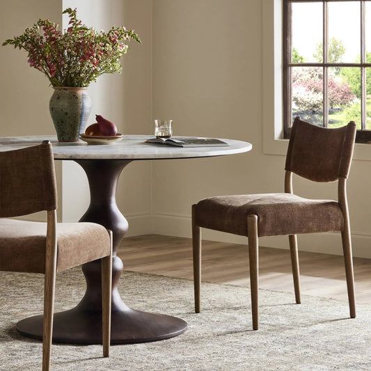 Jayla Armless Dining Chair by Four Hands in altair mushroom, toasted oak. Made from 100% polyester, solid oak in a unique style.