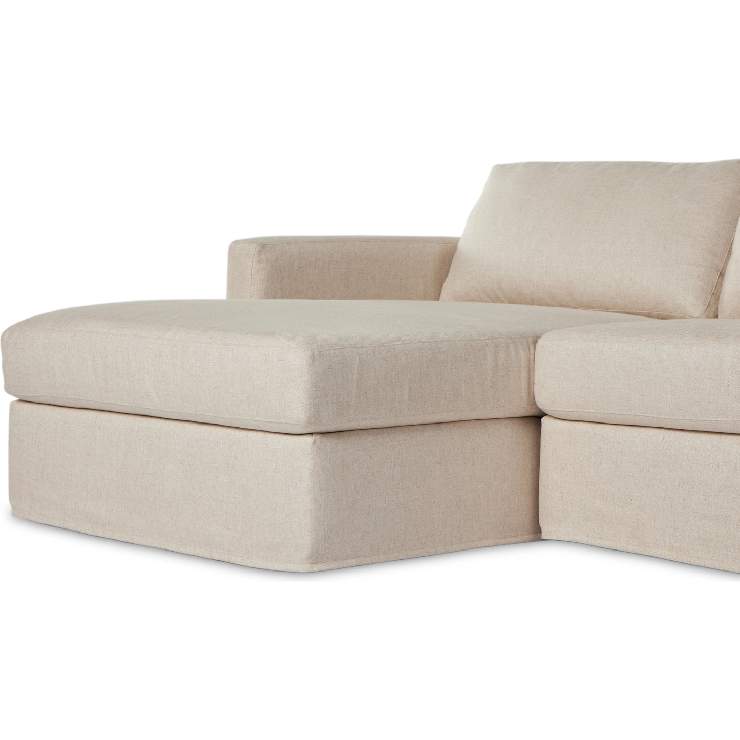 022 SI-2001425 | Closeup | Hampton 2-Piece Slipcover Sectional by Four Hands. Made from 51% rayon, 22% linen, 16% polyester, 11% cotton, pine plywood, 100% polyester in a modern style.
