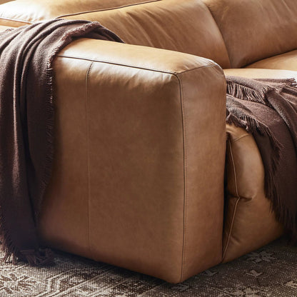 Radley Power Recliner 5-Piece Sectional by Four Hands in sonoma butterscotch. Made from top grain leather, 100% polyester fiber, eucalyptus plywood in a modern style.